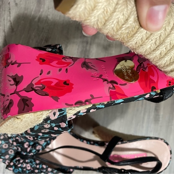 Betsey Johnson Floral Peep Toe Platform Espadrille Jute Sandal Heel​​​ - Picture 7 of 9